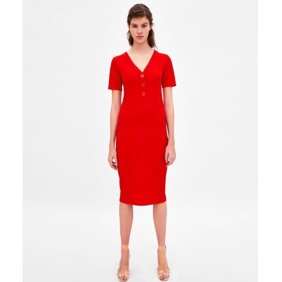zara ribbed dress with buttons